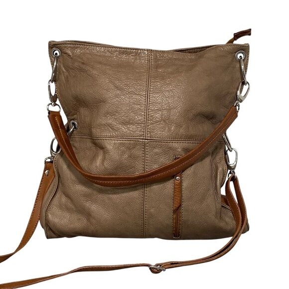 Tan Leather Convertible Hobo Shoulder Bag Crossbody Bag - Picture 6 of 9